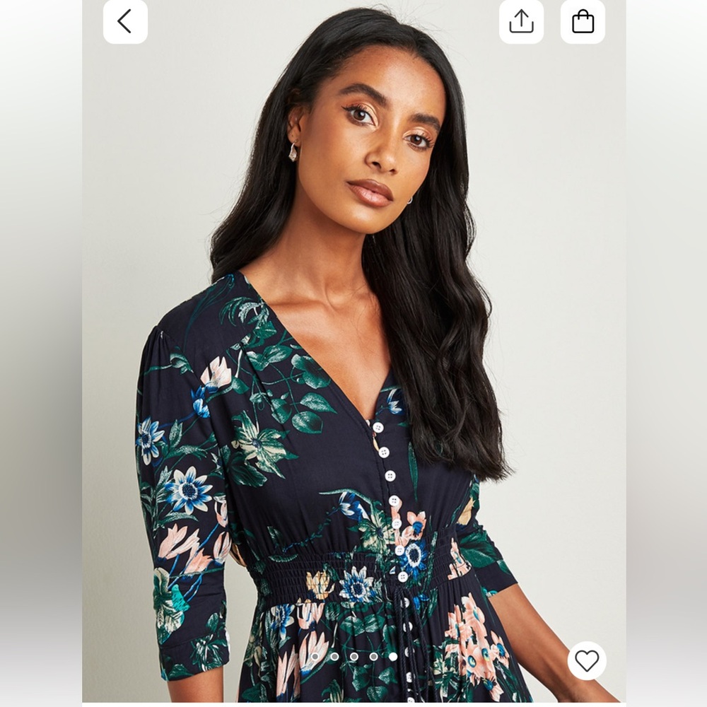 Floral Print Maxi Dress with Front Button Closure